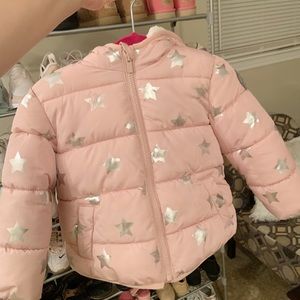 Baby GAP Fleece Lined Puffer Jacket Toddler Girl 3T Pink Silver Stars